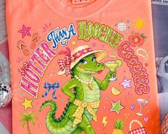 Hotter Than a Hoochie Coochie PNG, Funny Western Summer Design, Cowboy Gator Float Graphic, Lake Life Shirt Digital Download