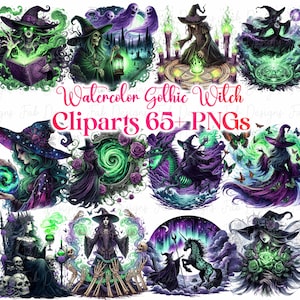 65+ Watercolor Gothic Witch Collection Clipart, 12 PNG Halloween Clipart, Gothic Witch Clipart, Halloween Witch Clipart PNG, Commercial Use