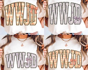 Christian WWJD Vintage Floral Checkered PNG Sublimation Coquette Jesus PNG Design Digital Download