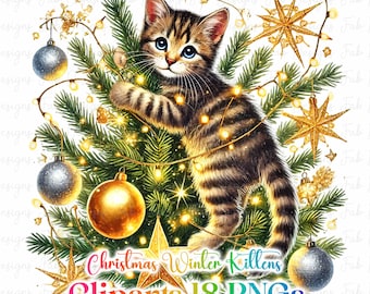 18 PNG Christmas Kitten clipart bundle, Cute Christmas Cats Clipart,Holiday Clipart Digital Download, Unlimited Commercial Use Crafts