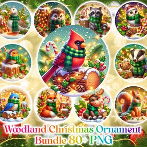 80+ Christmas Woodland animals and birds Ornament Bundle PNG, Sublimation Designs, Christmas PNG Bundle, 3D Christmas Ornament PNG Designs