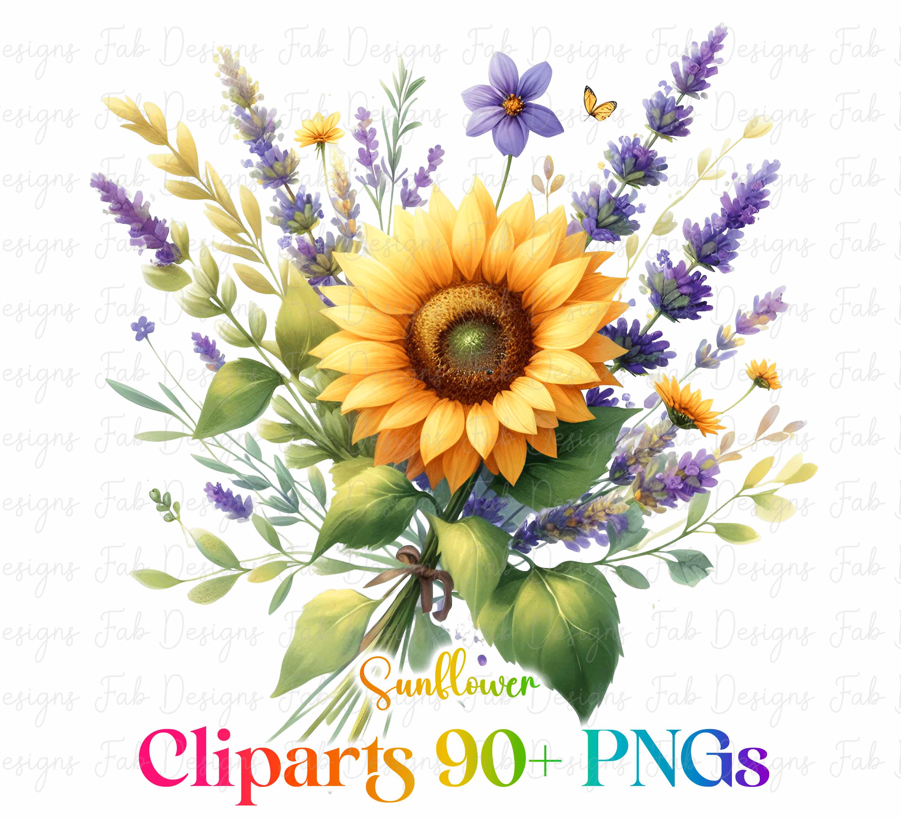 Watercolor Sunflower Clipart Bundle: Floral Wreath PNG (digital ...