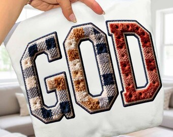 GOD PNG, Crochet Christian Checkered Png, Retro Yarn Faith Design, Blessed Jesus Quote Png, Trending Girly Bible Verse Amen Shirt Digital