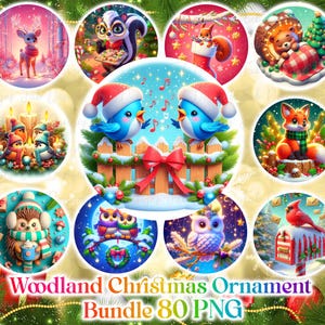 80 Christmas Woodland animals and birds Ornament Bundle PNG, Sublimation Designs, Christmas PNG Bundle, 3D Christmas Ornament PNG Designs