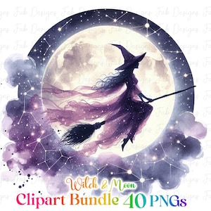 Watercolor Gothic Witch Clipart Collection: 40 Halloween PNGs (Commercial Use) image 3