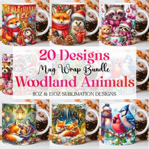 Cute Woodland Christmas Animals Mug Wrap, 11 oz & 15 oz Sublimation Bundle Mug Wrap, Instant Digital Download, Template 3D Mug Sublimation