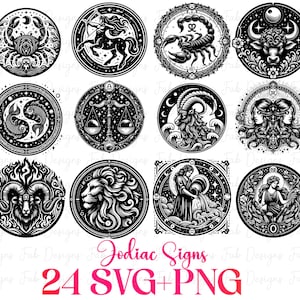 24 Zodiac Svg Bundle, Horoscope Svg, Astrology Signs svg, Zodiac Symbols Svg, Gemini Svg, Aries Svg Virgo Svg Libra Svg Svg Files For Cricut