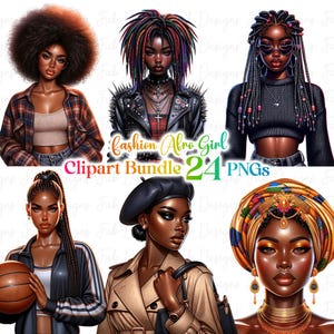 24 Fashionable Black girl clipart bundle,Fashionable Girl Graphics,afro girl clipart,denim girl clipart t,beautiful girl clipart black girl