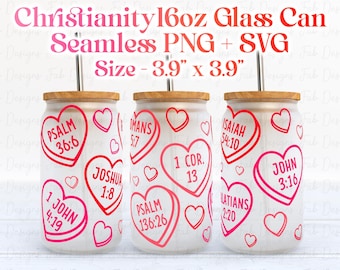 Bible Verses 16oz Glass Can Wrap, Christian Sublimation Design, Bible Verses PNG, Religious Faith-based PNG, Bible Affirmation PNG,Jesus png