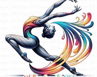 Colorful Iridescent Gymnast Png, Sublimation Design, Gymnastics Png, Rhythmic Gymnastics, T-Shirt Design, Digital Download Png, DTF Png