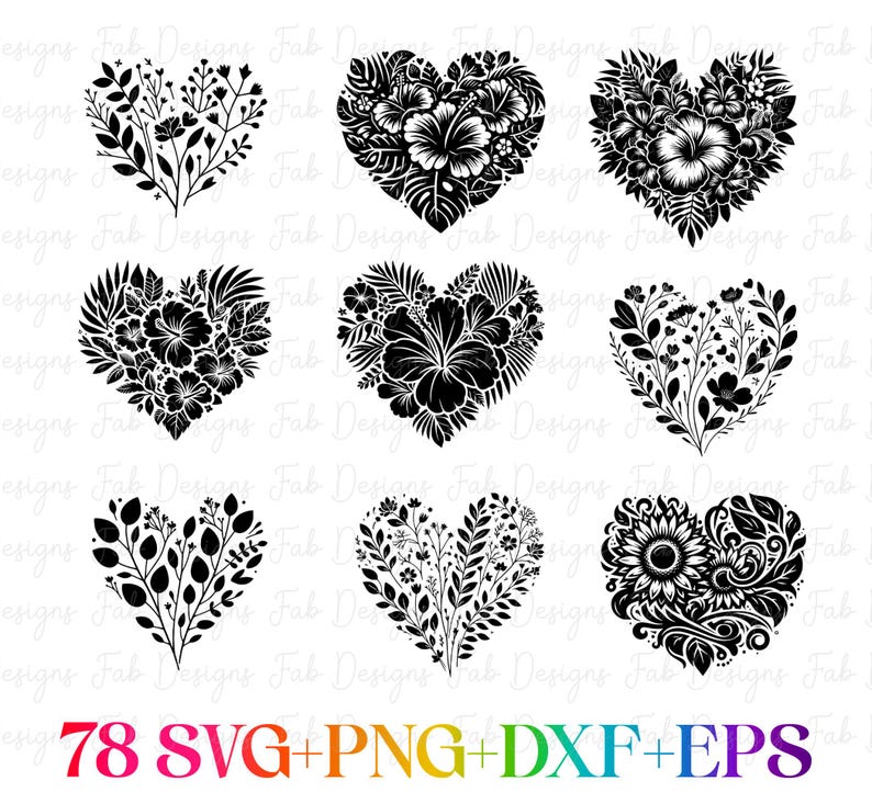 Floral Heart SVG Design: 78 Flower Wreath Cut Files (digital Download ...