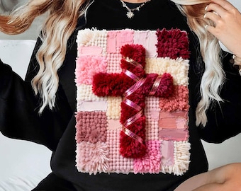 latch-hook yarn crochet Cross PNG, Christian Design, latch-hook yarn crochet Style Jesus Faith, Valentine Jesus PNG, Christian Bible jesus