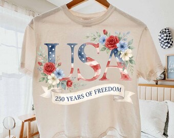Retro USA 250 PNG Digital Download, Independence Day Shirt Design, Celebrate 250th Anniversary Png, Floral USA Png