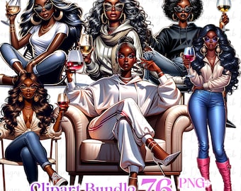 Paquete de 76 imágenes prediseñadas de chica negra jefa, chica negra a la moda, imágenes prediseñadas de chica afro, imágenes prediseñadas de chica vaquera, imágenes prediseñadas de chica jefa, chica negra