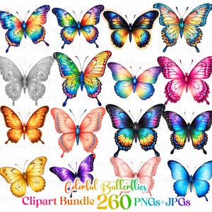 260 Watercolor Butterfly Clipart Bundle Colorful Lilac Pink Purple Rainbow Silver Gold Neon Butterflies Fantasy Nursery Baby Junk Journal