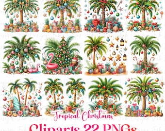 Christmas Palm Tree Clipart: Tropical Beach Holiday Designs (Digital Download