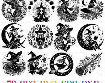79 WITCH SVG, Witch Bundle Svg, Halloween Svg, Halloween Witch Svg, Witch Clipart, Witch Cut Files For Cricut, Witch Silhouette