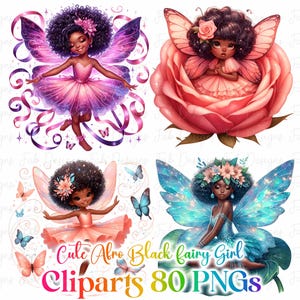 80 Black Fairy Girl Clipart PNG, Watercolor Black Fairy Girl PNG, Melanin Fairy Cliparts, Fantasy PNG, Fairy Tale Cliparts, Digital Download