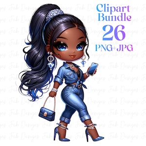 26 Chibi Black Girl Clipart Bundle: Fashion Graphics (Digital Download)