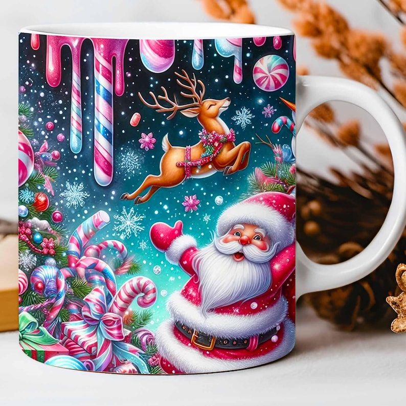 Cute Santa Christmas Mug Wrap, Cute Mug Wrap Sublimation Design PNG, 3D ...