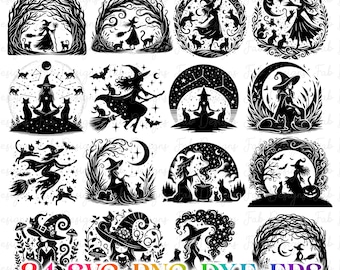 34 Witch SVG, Witch Bundle Svg, Halloween Svg, Halloween Witch Svg, Witch Clipart, Witch Cut Files For Cricut, Witch Halloween Silhouette
