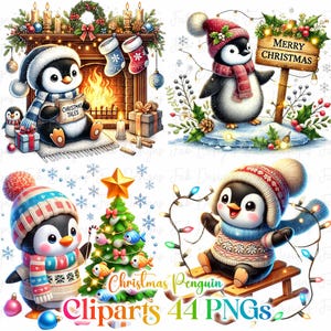 44 Winter Penguin Clipart PNG and JPG, Christmas Penguin Clipart,Christmas clipart,Penguin clipart,Digital Download,Commercial USe