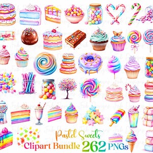 Watercolor Pastel Sweets Clipart: Rainbow Desserts (Digital Download)
