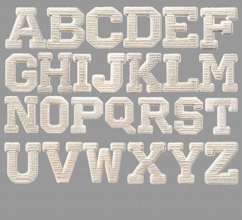 White Crochet Alphabet PNG Set, Latch Hook Yarn Faux Style, Cozy Brown ...