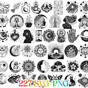 Design de fase lunar celestial: Lua e sol místicos boho (download digital PNG SVG)