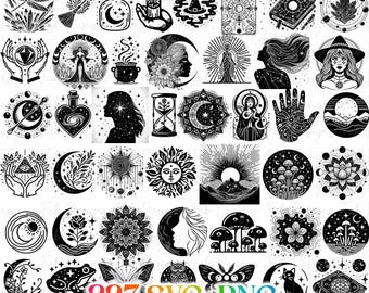 Celestial Moon Phase Design: Boho Mystical Moon & Sun (PNG SVG Digital Download