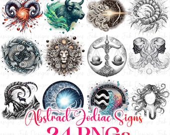 Zodiac PNG Bundle: Fantasy Horoscope Astrology Clipart (Digital Download)