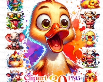 30 akvarell roliga söta djur clipart PNG JPG bunt, roligt djurpaket, söta djur clipart, akvarell djur clipart, barnrumstryck