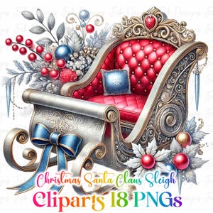 18 Christmas Sleigh Clipart, Red Sleigh, Green Sleigh, Printable Watercolor, High-Quality JPGs, Papercraft, Junk Journal, Digital Craft