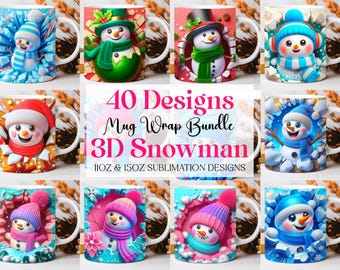 3D Snowman Mug Wrap: Christmas Sublimation Designs (PNG Digital Download)