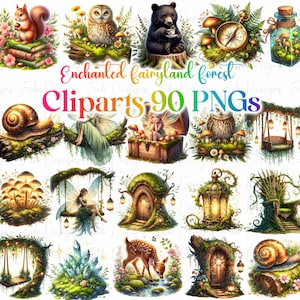 90 Forest Fairy Clipart, Green Fairies Clipart, Magical Fantasy, Printable Watercolor, Fairy, High-Quality JPGs, PaperCraft, Junk Journal