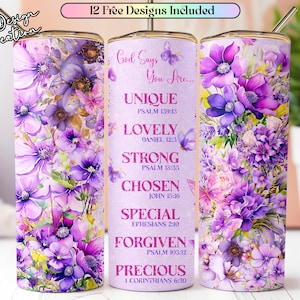 Gods Say You Are Christian Affirmations 20oz Skinny Tumbler Wrap, Love Faith Bible Scripture Verses, Bible Verses Jesus God Christian Wrap