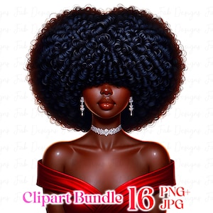 16 Beautiful Black Girl clipart bundle, Fashionable Girl Graphics, afro girl clipart, Big Hair Afro Melanin Queen Black girl Magic graphics
