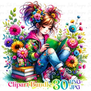 30 süße schrullige Mädchen Blumen Clipart-Bundle, Aquarell schrullige Mädchen Clipart Set, schrullige Mädchen Blumen, buntes süßes wunderliches Mädchen, Journal