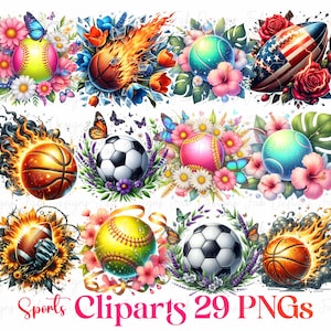 29 Sport ball Clipart, Sport ball, Sport ball Clipart, Printable Watercolor clipart, High Quality PNGs, Digital download, Paper craft