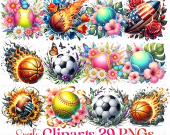 29 Sport ball Clipart, Sport ball, Sport ball Clipart, Printable Watercolor clipart, High Quality PNGs, Digital download, Paper craft