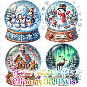 35 PNG, Christmas Snow Globes Clipart bundle, Festive Globe Illustrations dtsigns, Instant Digital Download, Unlimited Commercial Use Crafts