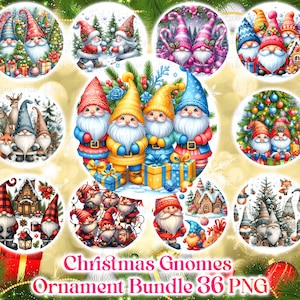 36 Gnomes Christmas Ornament Bundle PNG, Sublimation Designs, Christmas PNG Bundle, Christmas Ornament PNG Designs, Digital Download