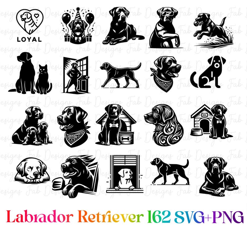 Labrador Retriever Clipart Bundle: Hand-drawn Dog SVG PNG (162 Designs ...