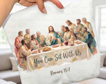 Christian Last Supper PNG, You can sit with Us Romans 15:7, Brushstroke Religion PNG, Bible Verse Sublimation, Christian Faith Design, Jesus