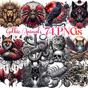 74 Gothic Animals Clipart: PNG Gothic Decor, Junk Journal (Digital Download)