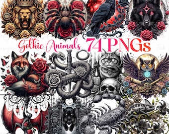 74 Clipart di animali gotici: PNG Decorazioni gotiche, diario spazzatura (download digitale)