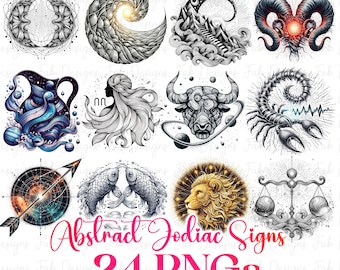 24 Zodiac png Bundle, Horoscope png, Astrology clipart, horoscope signs, Fantasy Clipart, Celestial clipart, zodiac sublimation, zodiac png