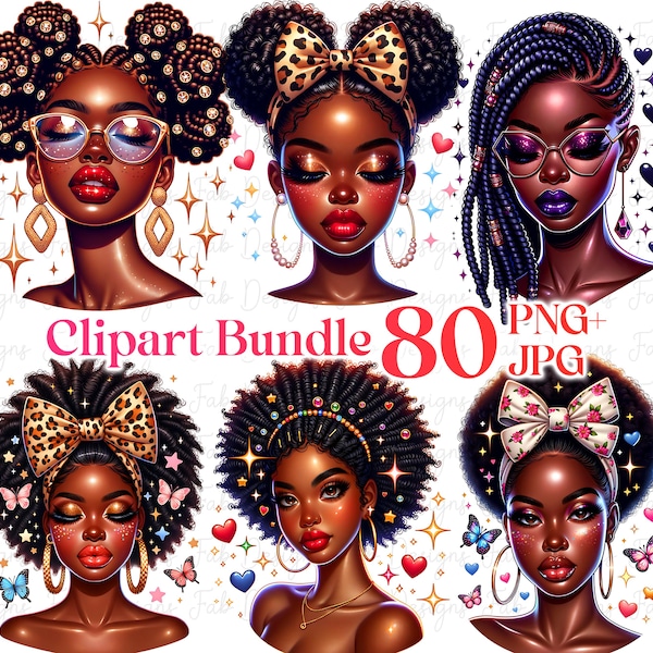 80 Black Girl Clipart Bundle: Afro Melanin Queen Graphics (Digital Download)