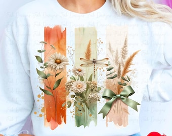 Spring Wildflowers png, Floral Brushstrokes Design, Spring Flowers, Summer png, Digital Download, PNG File, Sublimation and DTF Design