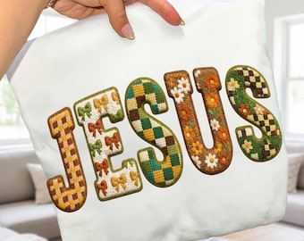JESUS PNG, Crochet Christian Checkered Png, Retro Yarn Faith Design, Blessed Jesus Quote Png, Trending Girly Bible Verse Amen Shirt Digital